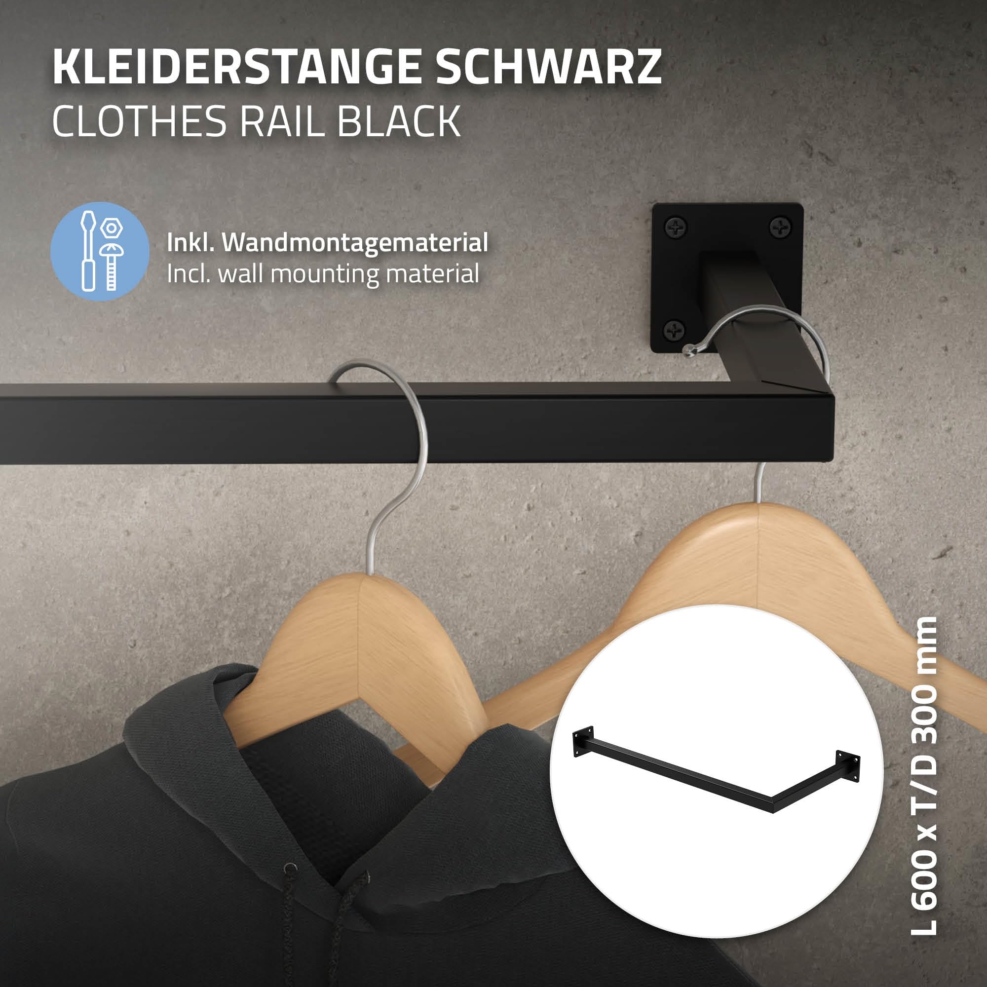 ML-Design Set di 2 Appendiabiti Porta Asciugamani a L Attacco a Parete 60x30 cm Acciaio Nero da Bagno Cucina Soggiorno Balcone Camera da Letto Porta Salviette da Muro Salvaspazio Peso Supportato 50 kg