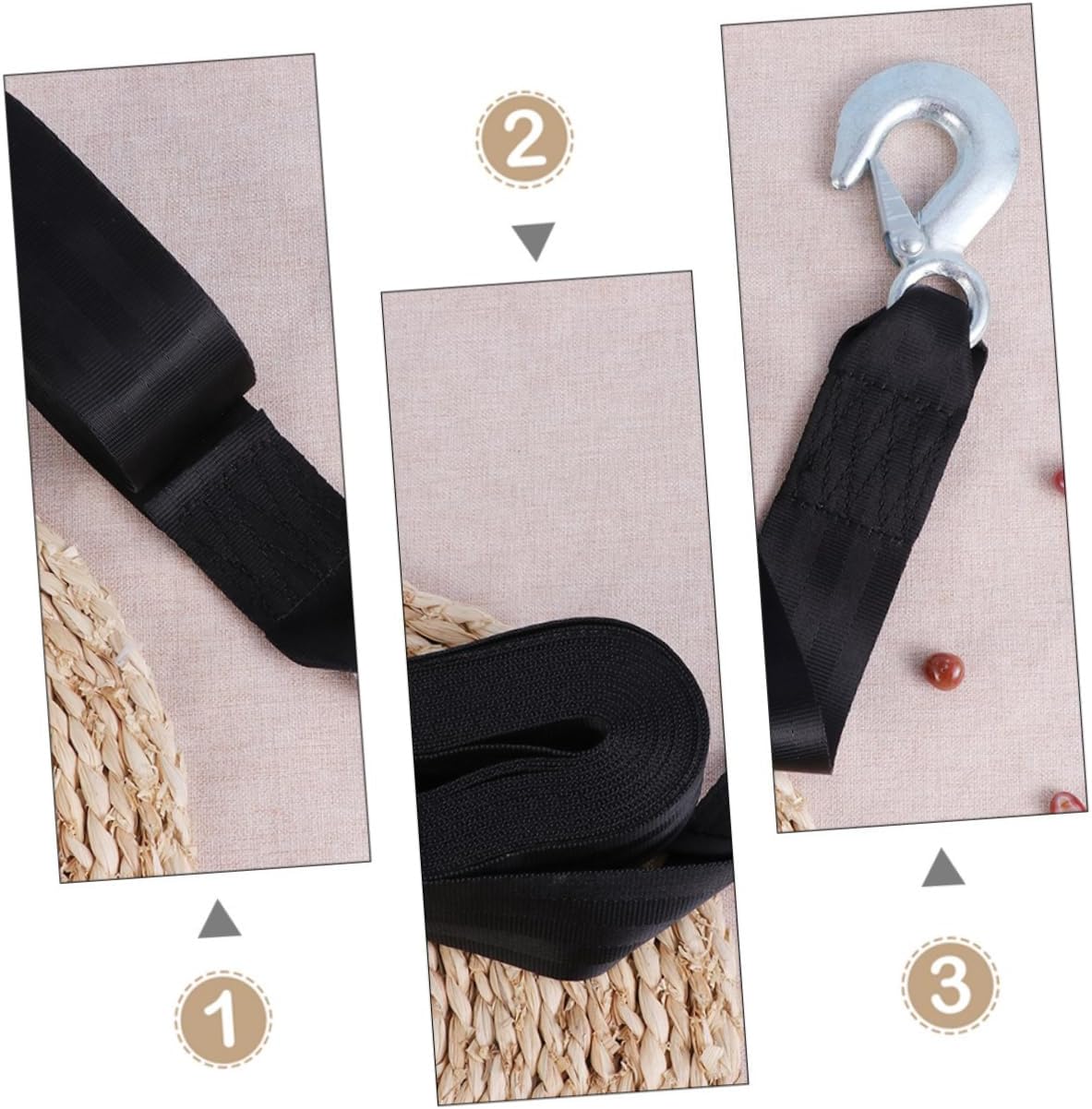 Trailer Winch Strap Black Polyester 1.5 Ton with Hook 4.7cm