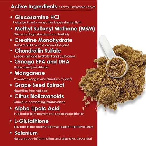 Miniatura 2 de Gránulos de triple fuerza HA para perros, glucosamina, condroitina, creatina, MSM y antioxidantes, suplemento de apoyo para cadera y articulaciones,