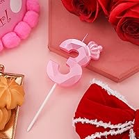 Vista 4 de Vela con números, vela de cumpleaños de 2.95 pulgadas, vela de pastel 3D, corona rosa, velas de cumpleaños para niñas, decoración para fiesta