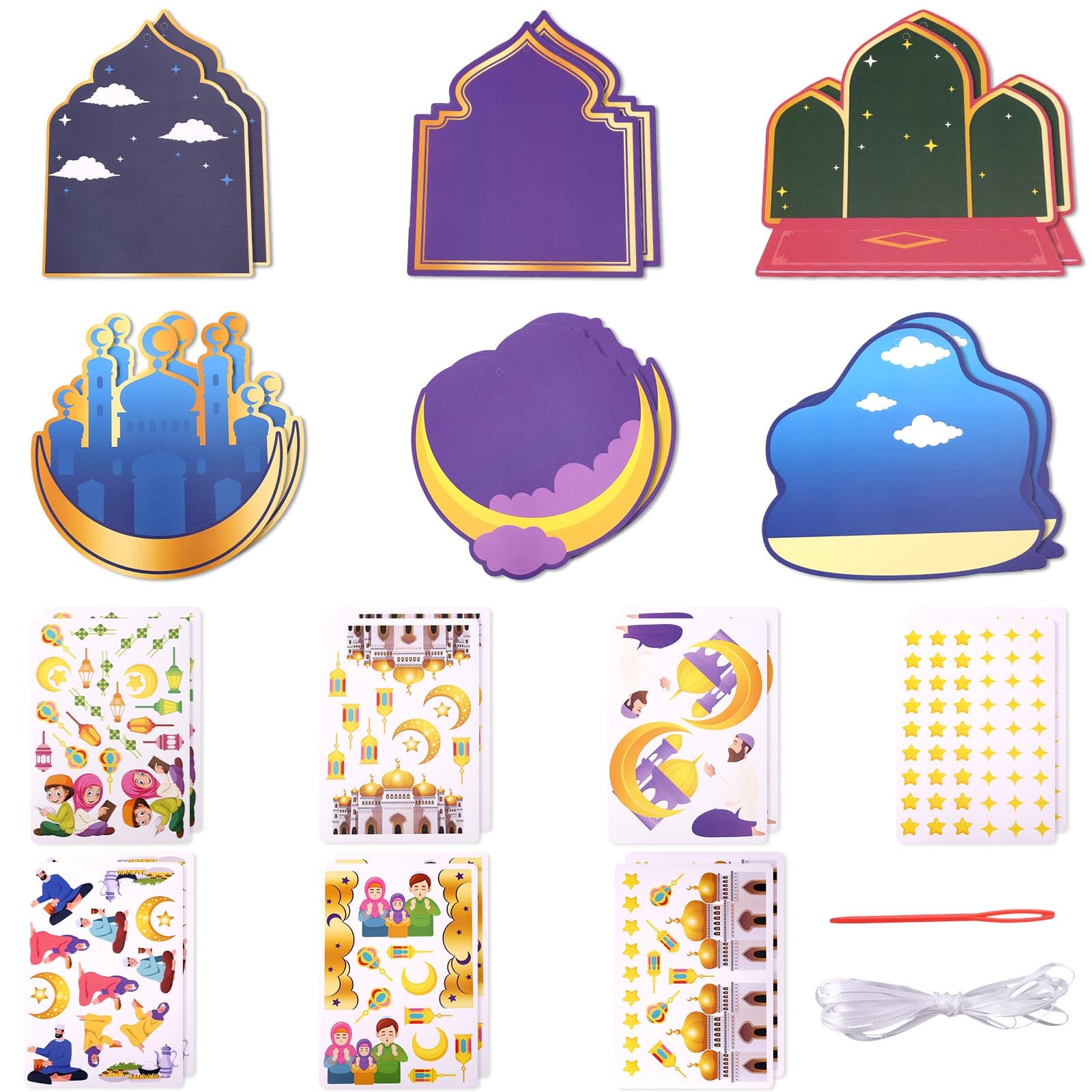 Adesivi Eid Mubarak: silhouette della moschea dorata, etichette nere lucide (set da 35, diametro 3,8 cm) - Italia