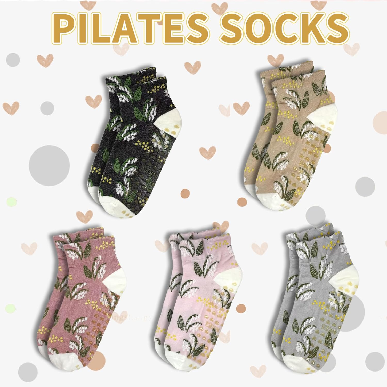 Cute Floral Jacquard Yoga Socks for Women – 3 Pairs Non Slip Grip Crew Socks for Pilates Barre & Daily Wear - Image 6