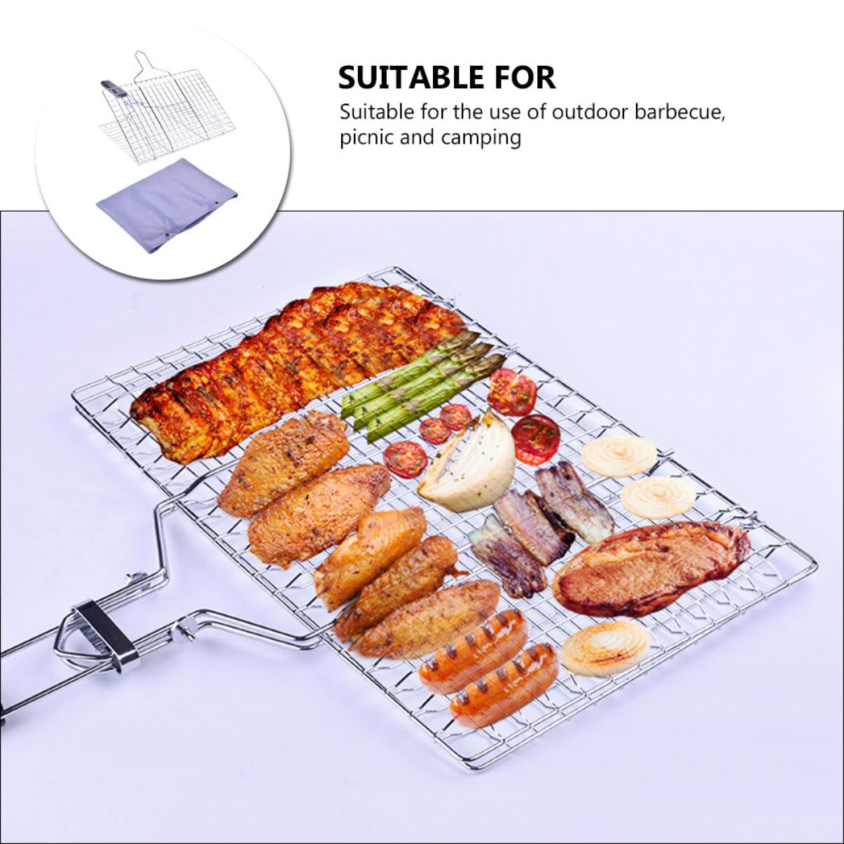 1 Set Barbecue Inossidabile con Stoccaggio Rete Portatile per Carne e Verdure per All e Facile da e Resistente