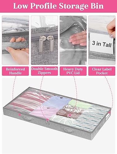 Vista 6 de Almacenamiento de perfil bajo debajo de la cama, contenedores de almacenamiento debajo de la cama de 3 pulgadas de alto, sin estructura