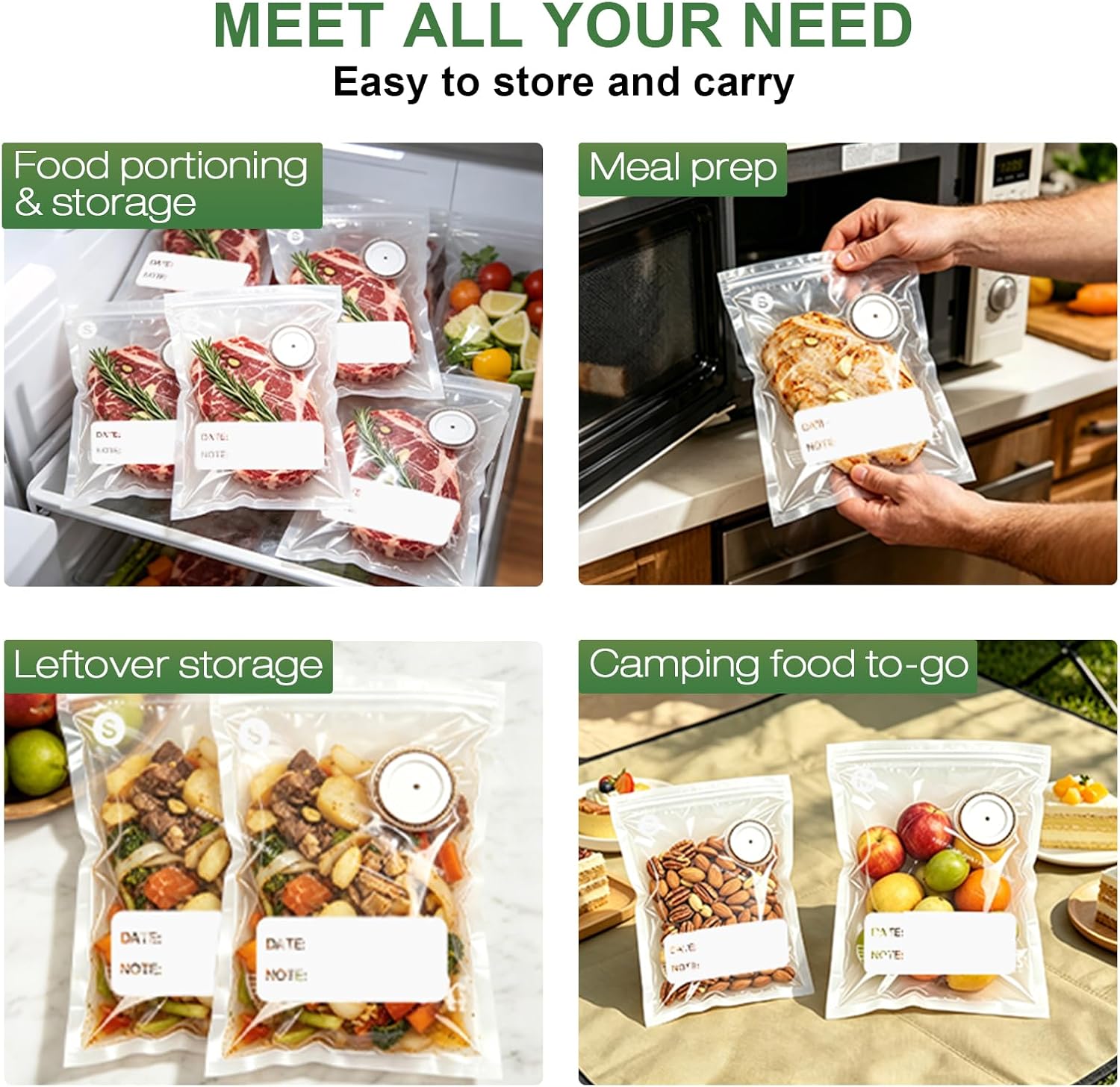 Reusable Vacuum Sealer Bags for Food, 30 PCS BPA-Free (8in x 10in) Food Storage Bags, Compatible with Handheld Vacuum Sealer