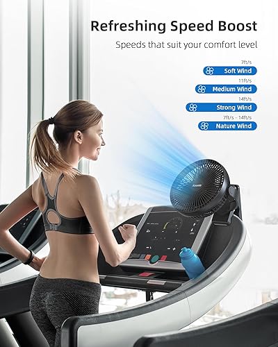 Miniatura 5 de Koonie-Ventilador de clip, 10,000 mAh, recargable, 8 pulg, USB, 4 velocidades, fuerte flujo de aire, abrazadera, p/carrito de Negro,Azul,Negro