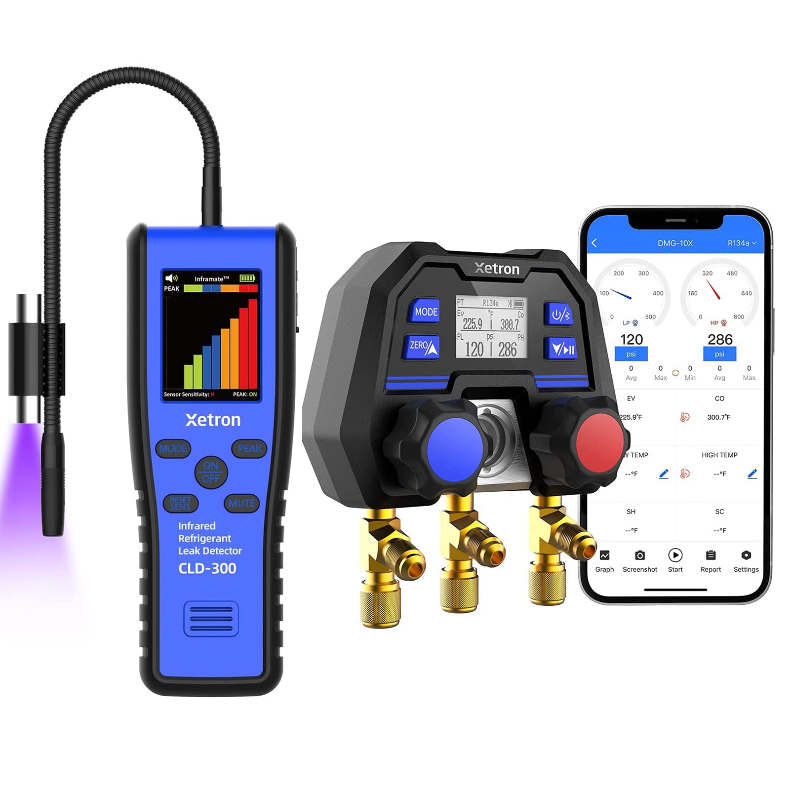 Xetron Flagship HVAC Set Refrigerant Leak Detector Plus Digital Manifold