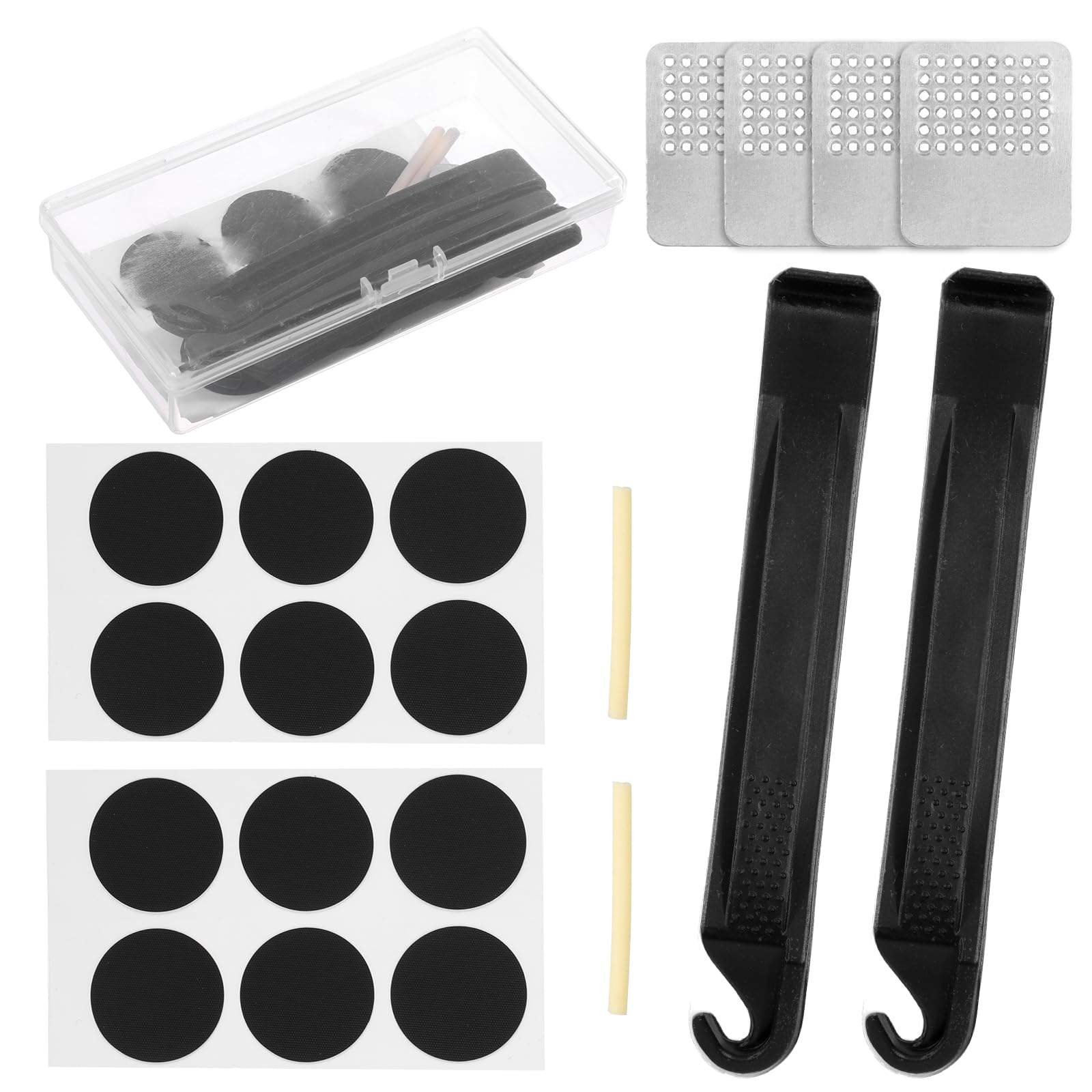 Alrhso Bike Tire Repair Kit - 12 Glueless Patch Kits, 4 Metal Rasps, 2 Tire Levers, Bycicle Inner Tube Puncture Patch Kits for MTB Road Mountain Bike Travel