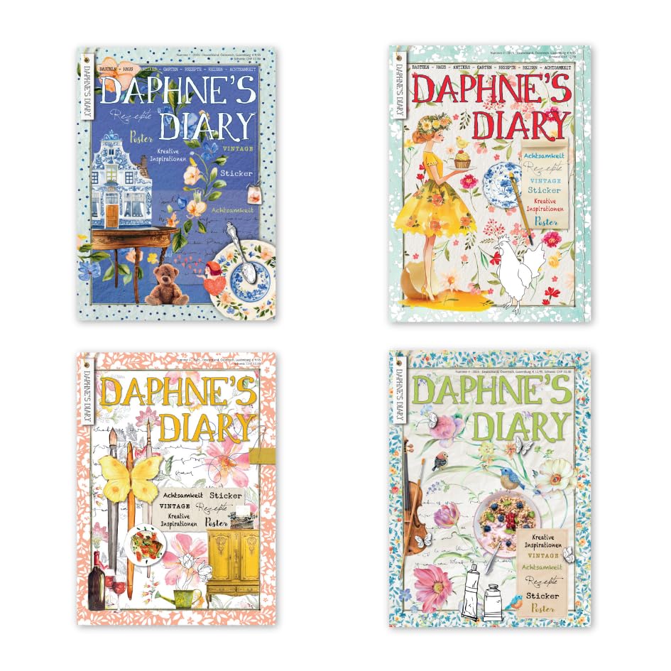 Daphne’s Diary Magazin Jahrespaket 2025 (Deutsch) | Ausgaben #1–8 | Kreatives Magazin | Voller kreativer Inspiration rund um Journaling, Achtsamkeit, Zeichnen, Kochen & Reisen | 8 Ausgaben