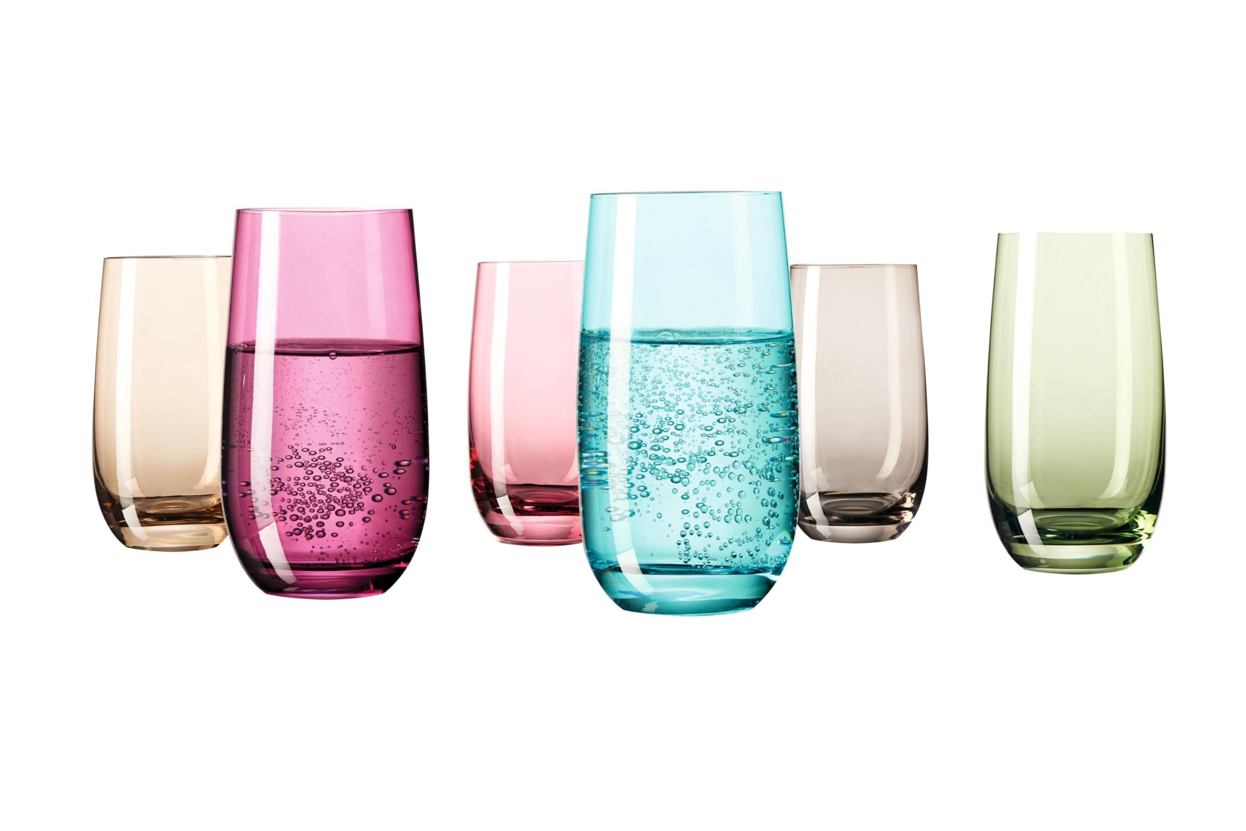 Leonardo Sora Lot de 6 Grands Verres à Eau lavables au Lave-Vaisselle Plusieurs Couleurs, Verre, Bunt 2, Grand modèle