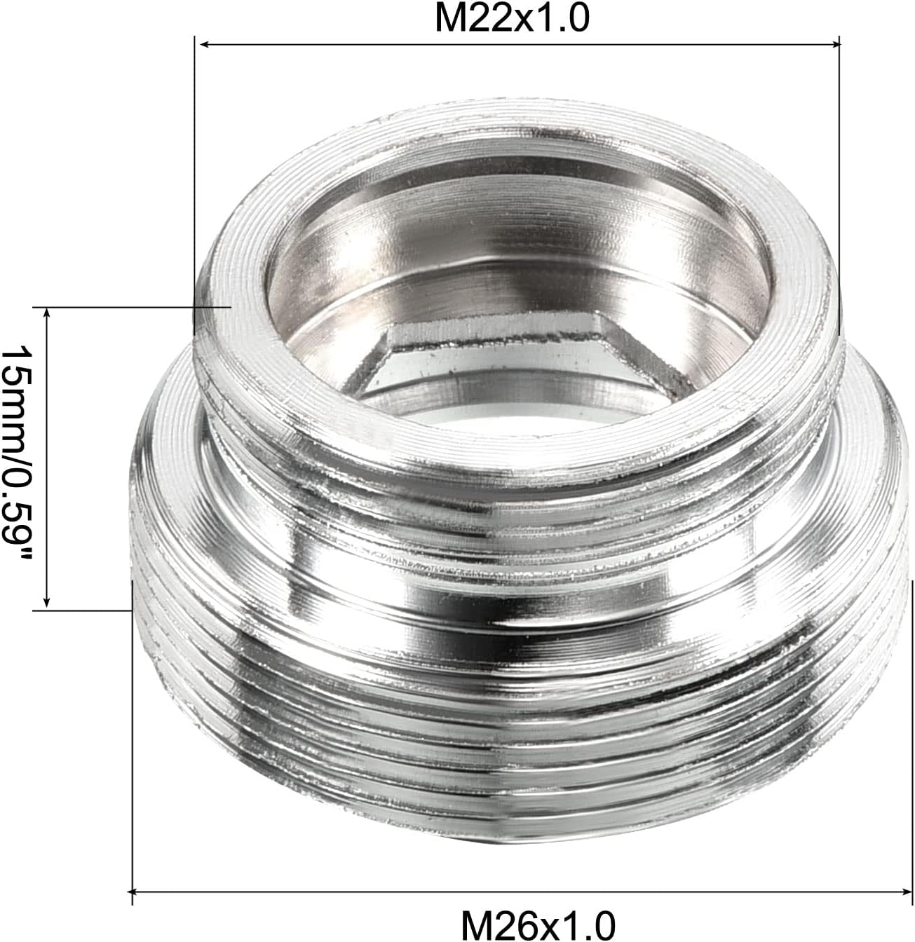PATIKIL M26*1.0 Male to M22*1.0 Male Thread Faucet Adapter, 2 Pack Chromed Aerator Straight Connector for Garden Hose Water Filter Pipe, Silver