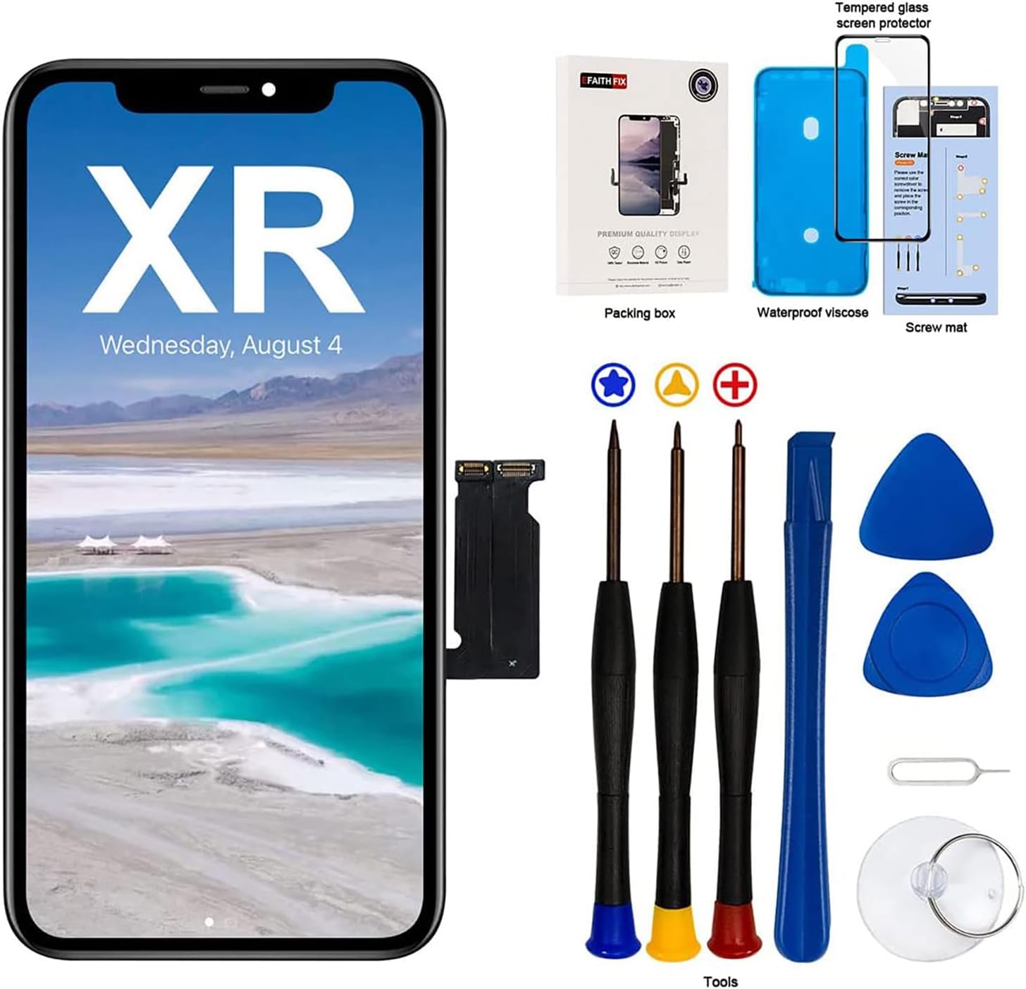 EFaith for iPhone XR Screen Replacement LCD 6.1" Display Screen 3D Touch Digitizer Full Assembly with Repair Tool,Adhesive Strips,Tempered Glass,Compatible Model A1984, A2105, A2106, A2108