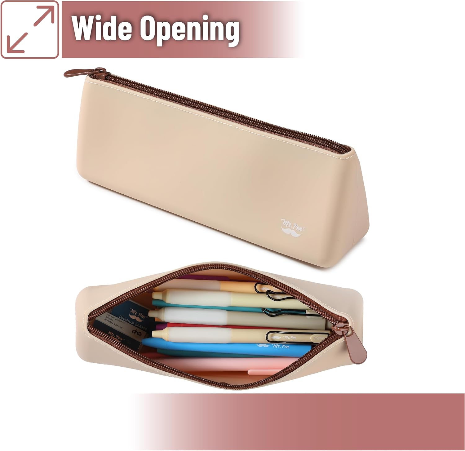 Mr. Pen- Silicone Pencil Case Pouch, Warm Beige | Aesthetic Triangular Design, Multipurpose, Aesthetic Pencil Case Small, Silicone Makeup Bag
