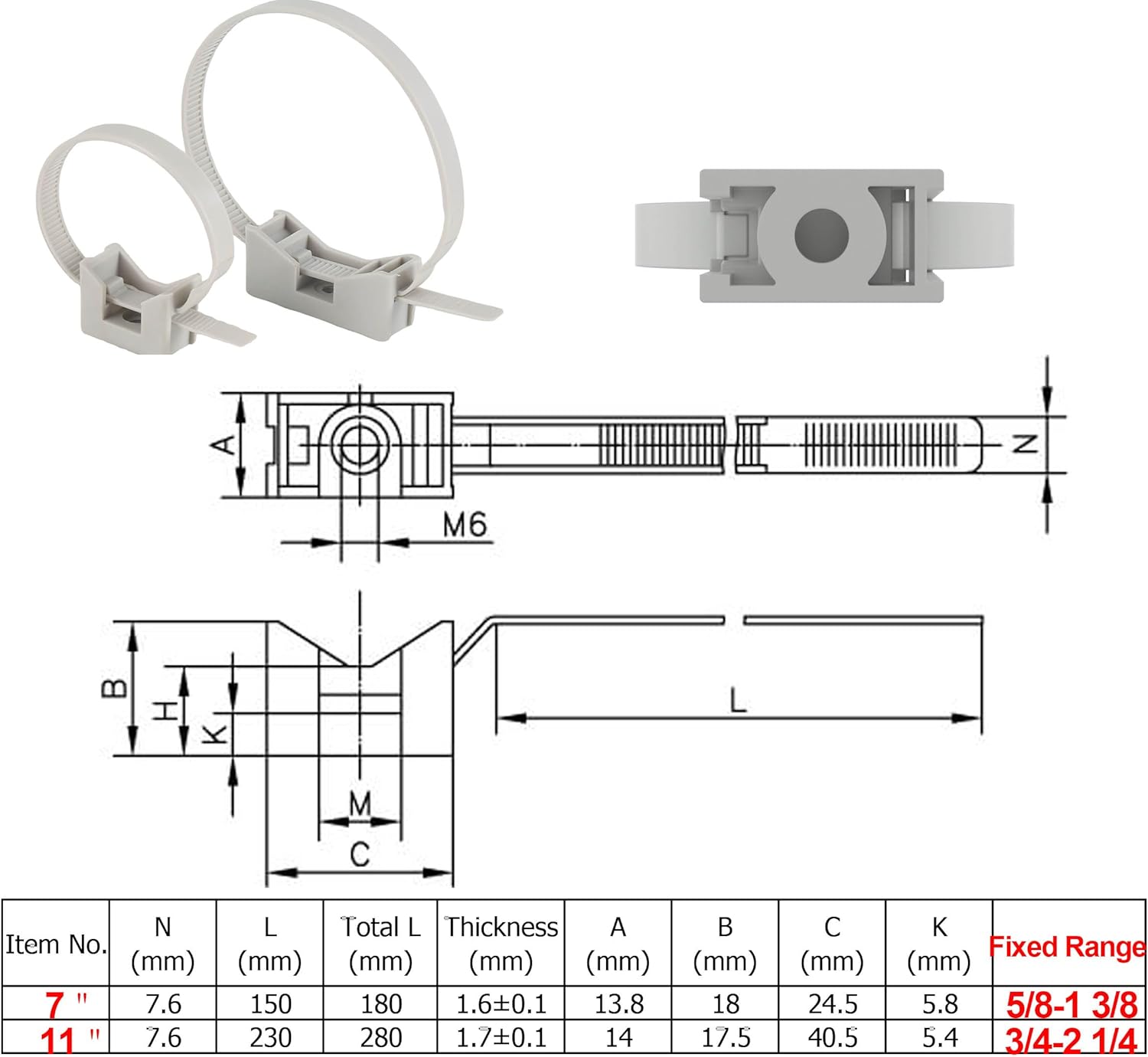 7" Saddle Mounting Zip Tie,Pipe Bracket Clamps,Pipe hanger,for Rigid Insulating Tubes(pack of 50 Pcs)