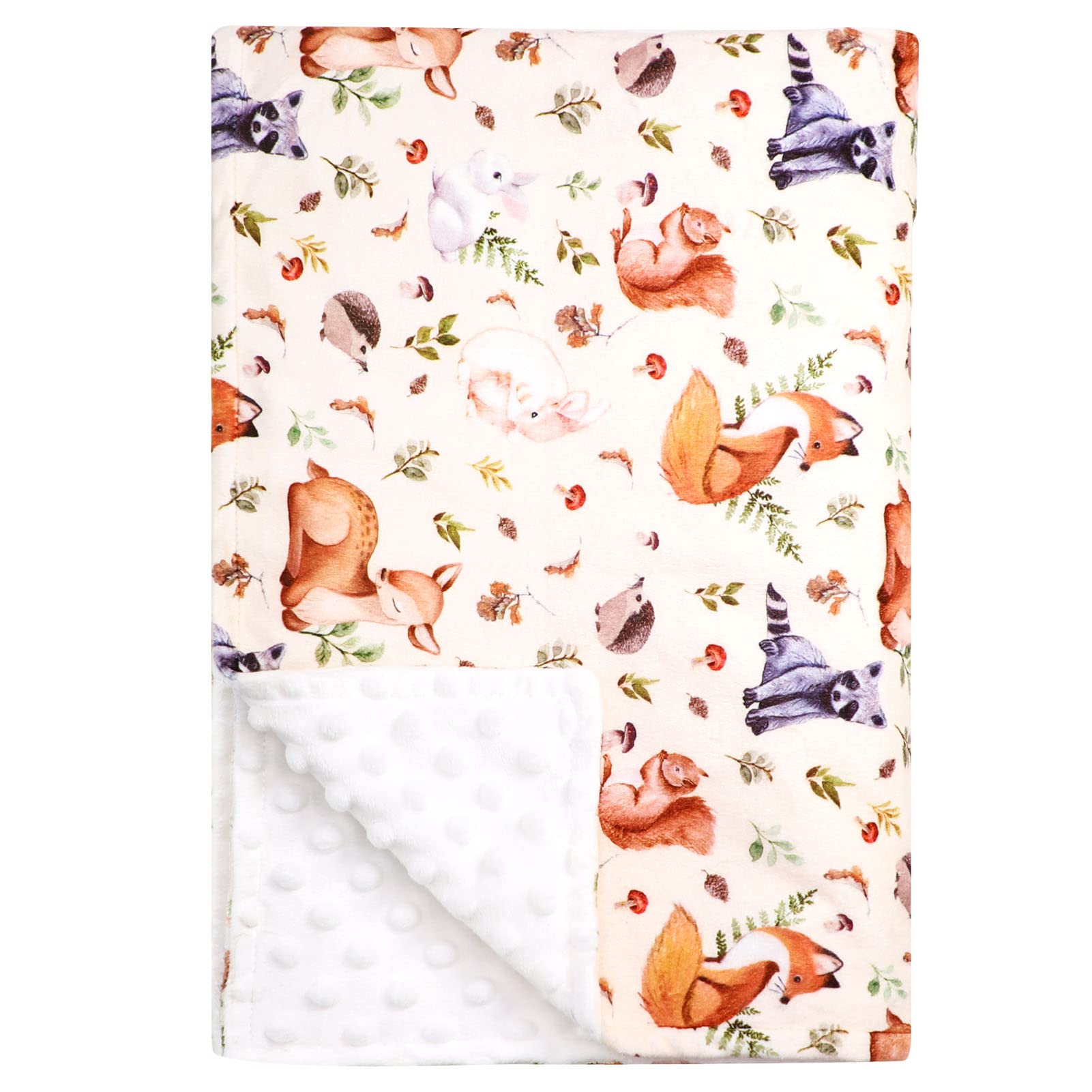 Minky Baby Blanket for Boys Girls Double Layer Soft Plush Toddler Blanket with Dotted Backing, Fox Newborn Blanket for Nursery Stroller Crib Receiving Blanket Infant Unisex, Woodland 30 X 40 in