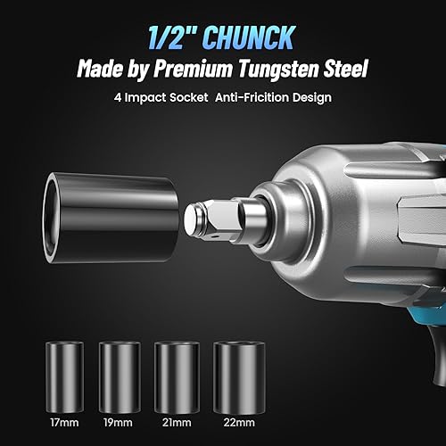 Miniatura 7 de Seesii Llave de impacto eléctrica con cable, 368 pies-libras (500 N.m), pistola de impacto de 12 pulgada con cable de 8 amperios, 4 enchufes para