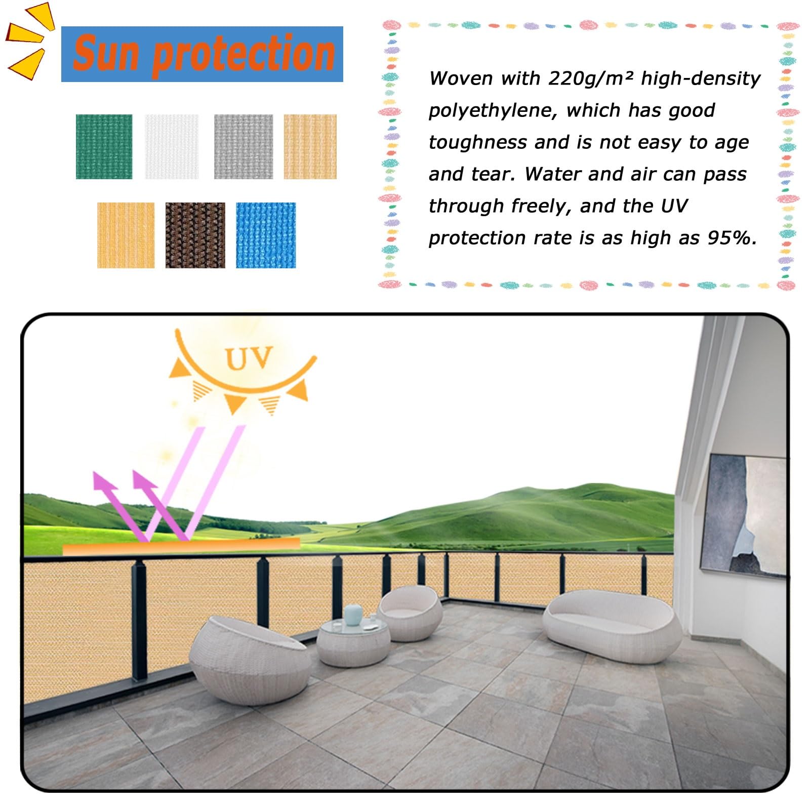 Balkonowy Ekran Prywatności 50 x 850 cm Ochrona Przed Podglądaniem Ekran Zewnętrzny Ogrodzenia Ogrodowego Z Sznurkiem Na Balkon I Patio Ogrodowe, Kolor kremowy