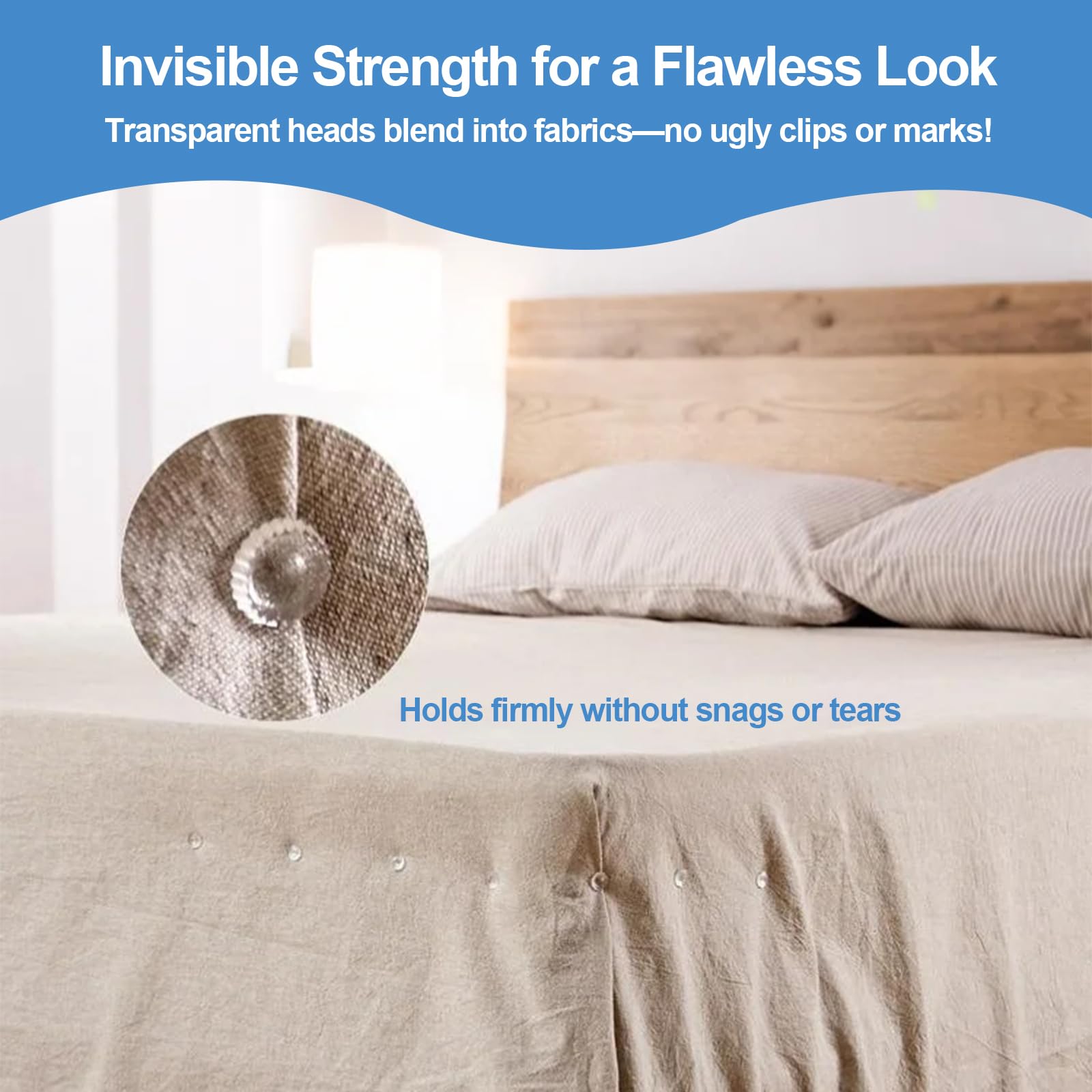 50Pcs Bed Skirt Pins, 10mm Clear Head Twist Pins for Sofa Covers, Upholstery, & Fabric – No-Slip Furniture Fasteners for Sheets, Car Interiors, Garage Insulation