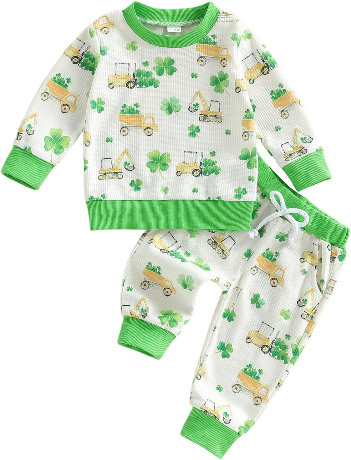 Baby Boy Valentine’s Day Outfits Waffle Long Sleeve Truck Heart Print Sweatshirt Jogger Pants Toddler Spring Clothes