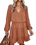 Long Sleeve Fall Dresses for Women 2025 Summer Casual Tie Neck Ruffle Tiered A Line Wedding Guest Short Mini Dress