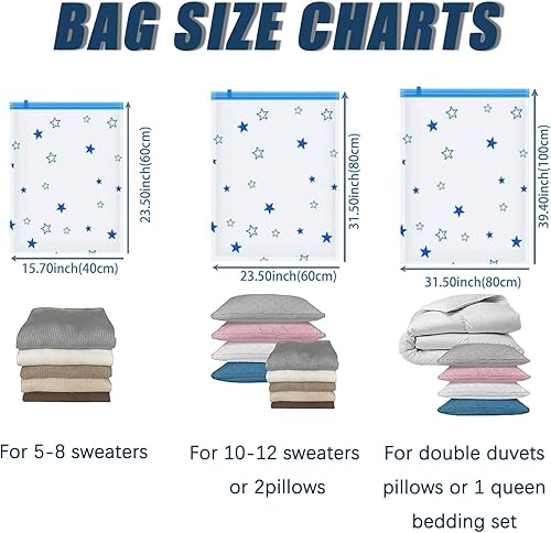 Miniatura 4 de Paquete de 12 bolsas de almacenamiento al vacío, bolsas ahorradoras de espacio (4 jumbo, 4 grandes, 4 medianas, 1 bomba automática), bolsas de