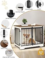 Vista 7 de Mueble de jaula para perros de 31.9 pulgadas con puerta de granero, perrera resistente para interiores con 2 puertas, mesa auxiliar de jaula