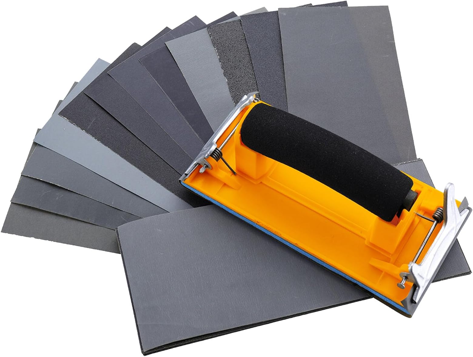 Sandpaper Holder with Sponge Handle, 36 Pack 120 to 3000 Assorted Grit Dry & Wet Sandpaper with 1 Pack Hand Sander, Manual Hand Sanding Block for Drywall Wood Metal Furniture Polishing