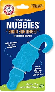 Arm & Hammer Nubbies Gator Dog Dental Chew Toy, Mint Flavor | Baking soda infused, scrubbing grooves reduce plaque and tartar, no stuffing, for moderate chewers daily