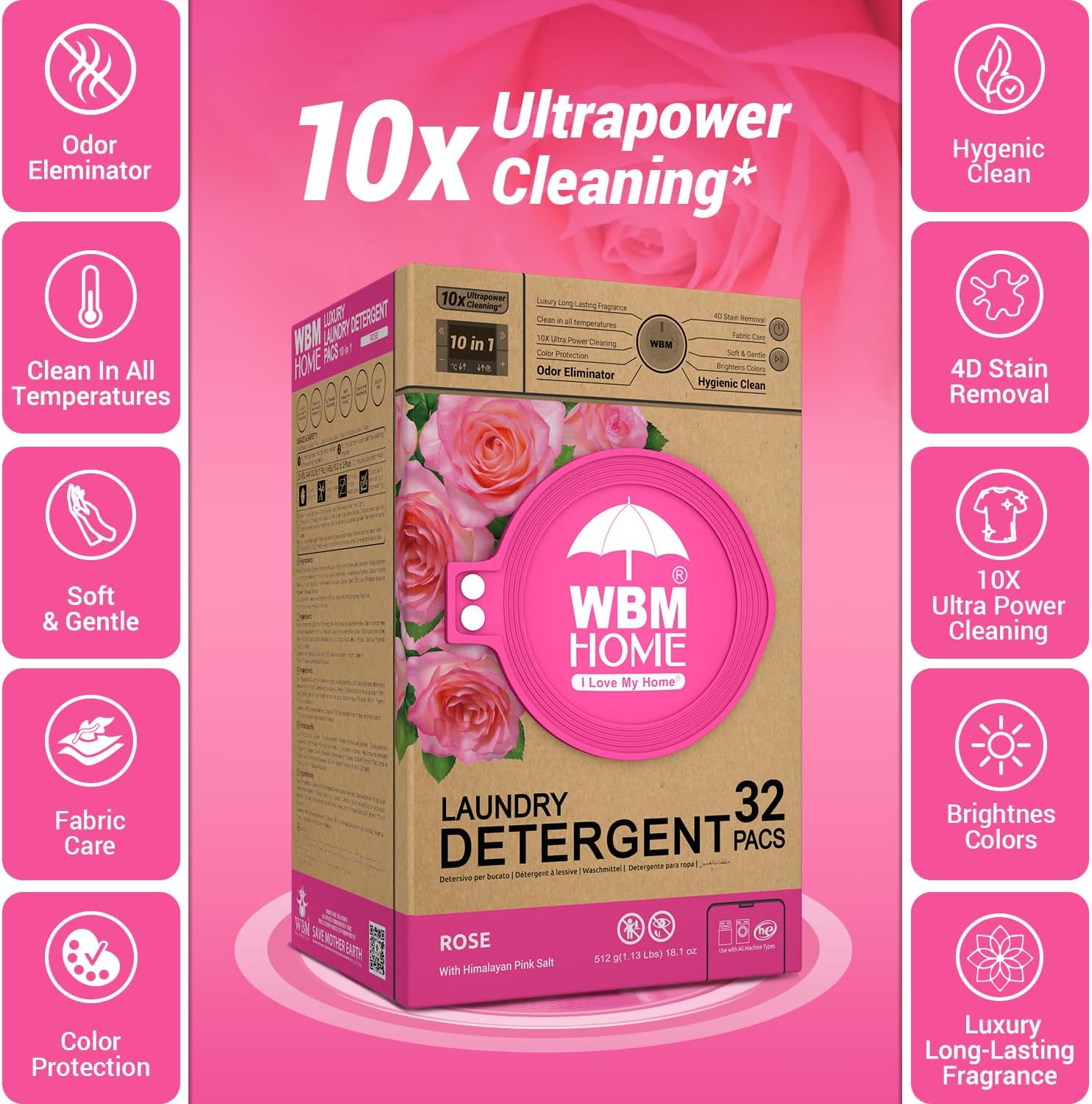 10-in-1 Laundry Deternt Pods, Ultra Concentrate, Powerful Stain