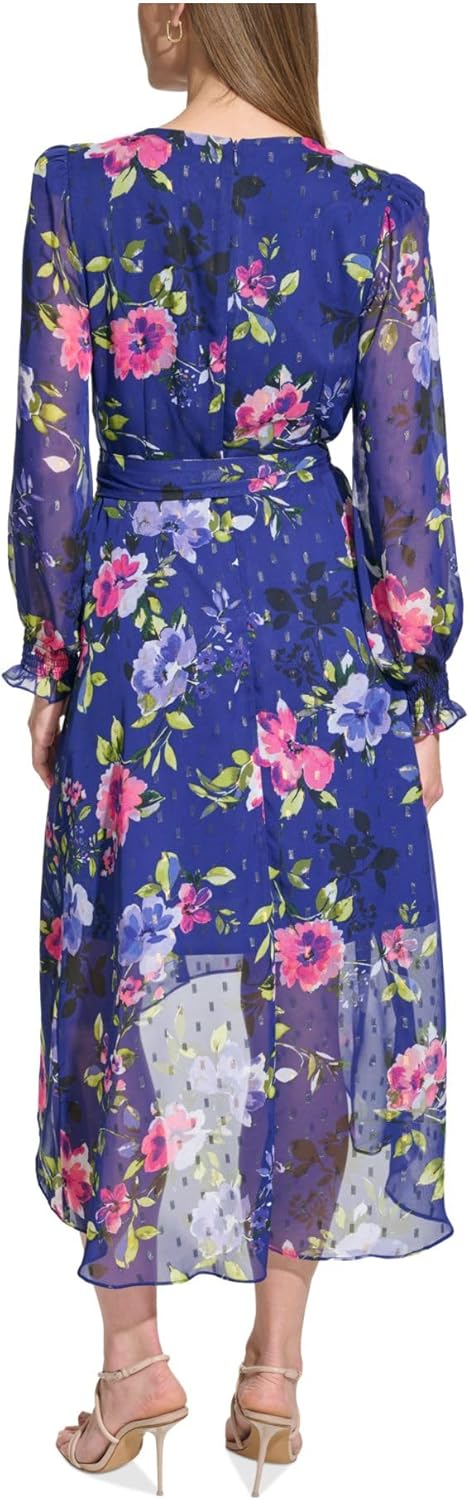 Jessica Howard Womens V Neck Floral High Low Flounce Dress - Image 2