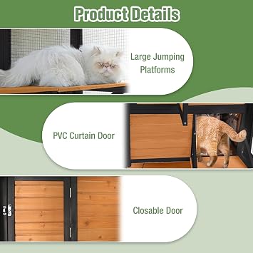 4-Story Outdoor Catio Cat Enclosure, Wooden Cat House with Weatherproof Roof, Outdoor Large Cat Cage with Platforms & Lockable Door for 2-6 Cats