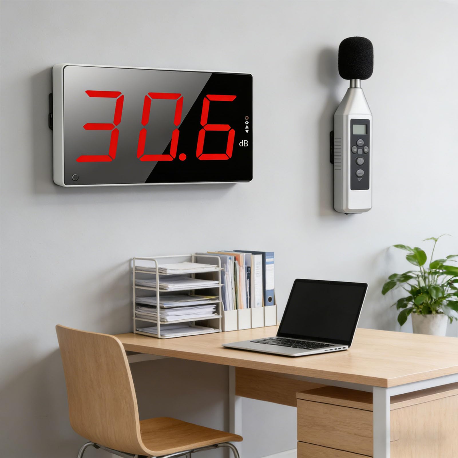 Fafeicy Medidor de Nivel de Sonido con Pantalla LCD de 3 Pulgadas, Probador Digital de Decibelios Medidor de Ruido de Montaje en Pared, Rango de 30-130 DB Probador de Ruido Digital con