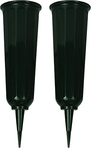 Juego de 2 jarrones verdes para cementerio, 9.75 x 3 pulgadas, incluye estaca, verde para mezclar con césped, Black Duck Brand (verde, 2)