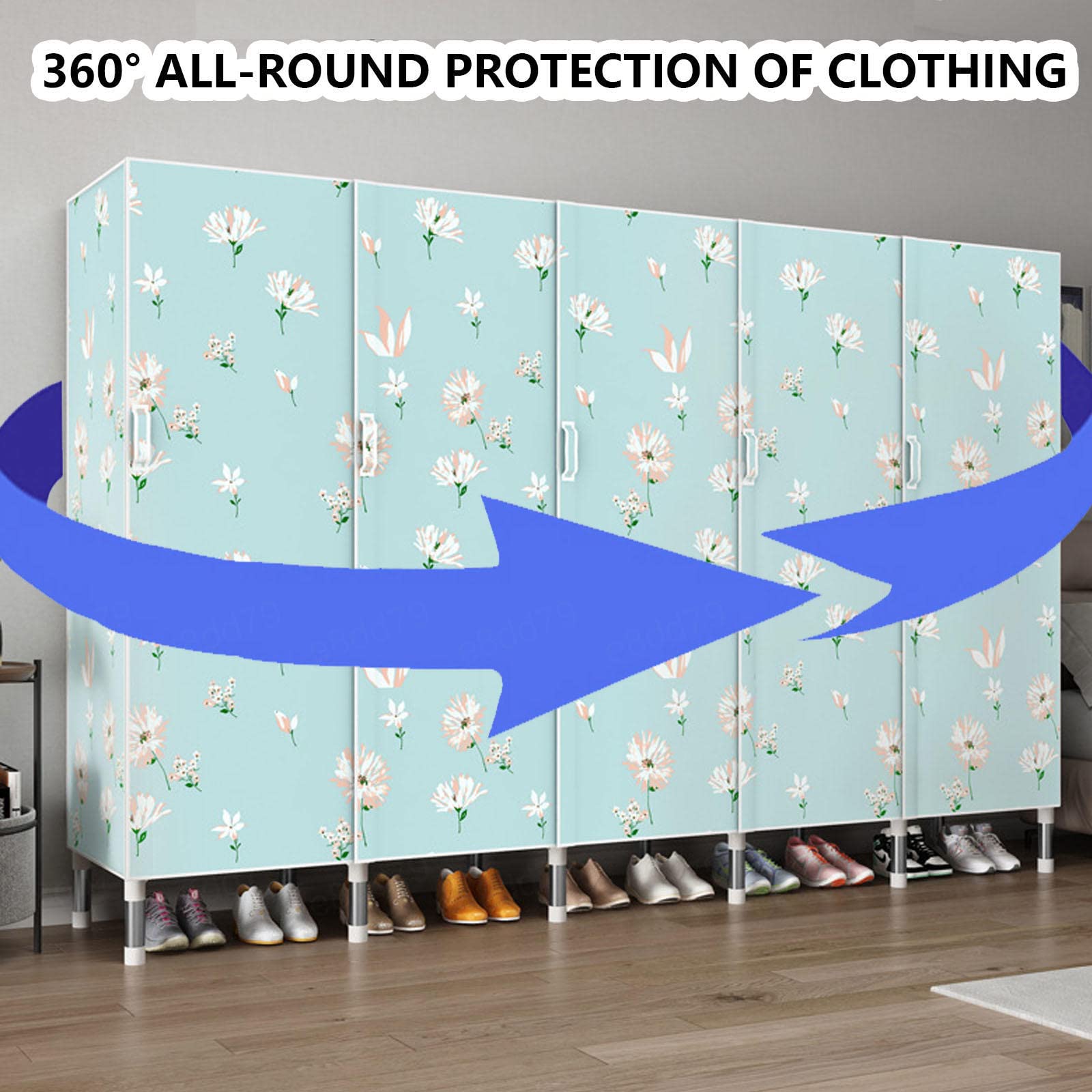 Kleiderschrank Tragbarer Kleiderschrank, faltbarer Kleiderschrank mit Kleiderstange, Regalen, Kleiderschrank-Aufbewahrungsorganisator für Schlafzimmer,D-205x50x172cm