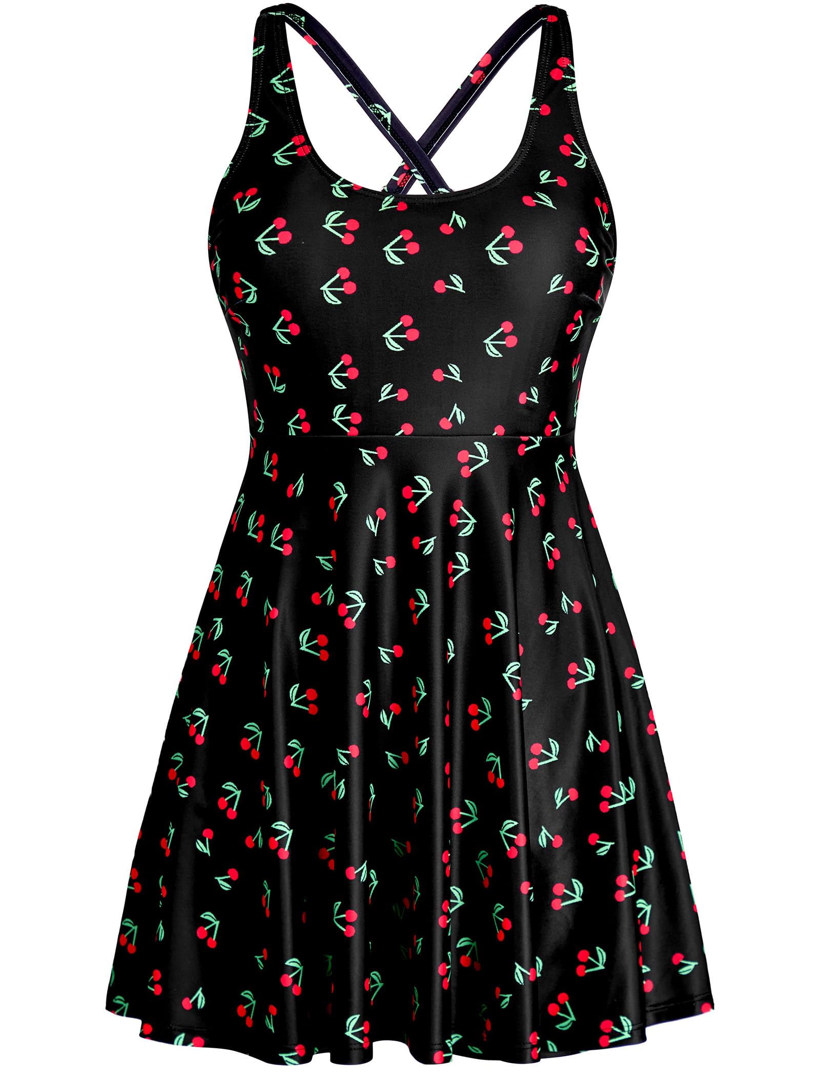 HUSKARY One Piece Swim Dress for Women Swimsuits 2026 Tummy Control Adjustable Strap Modest Cute Bathing Suit Small Black Cherry