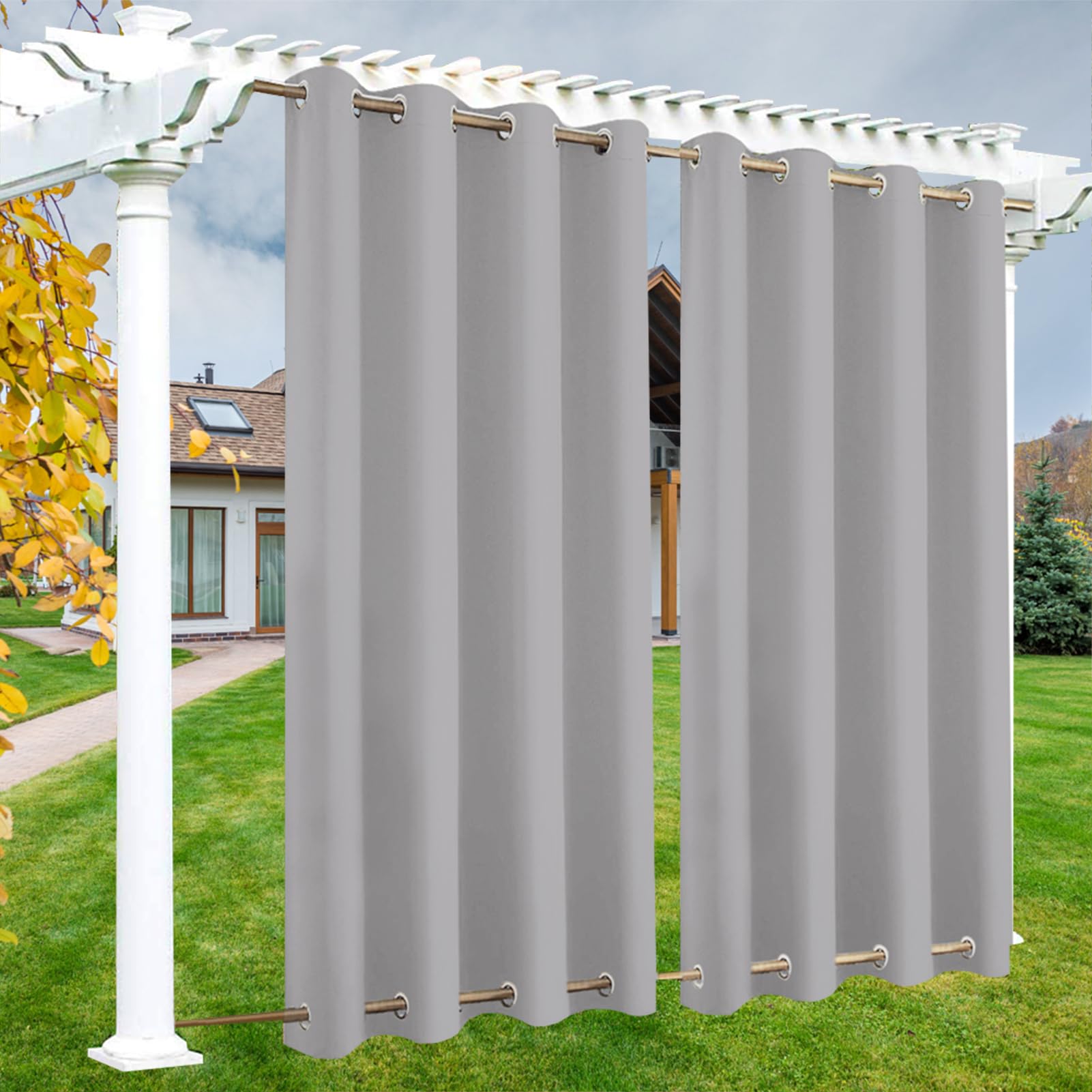 LSDINDF Outdoor Curtains Waterproof, 1 Panel Outdoor Curtain with Top & Bottom Grommets, Privacy and Sun Protection for Pergola, Gazebo, Patio, Porch and Poolside - W 52" x L 108"