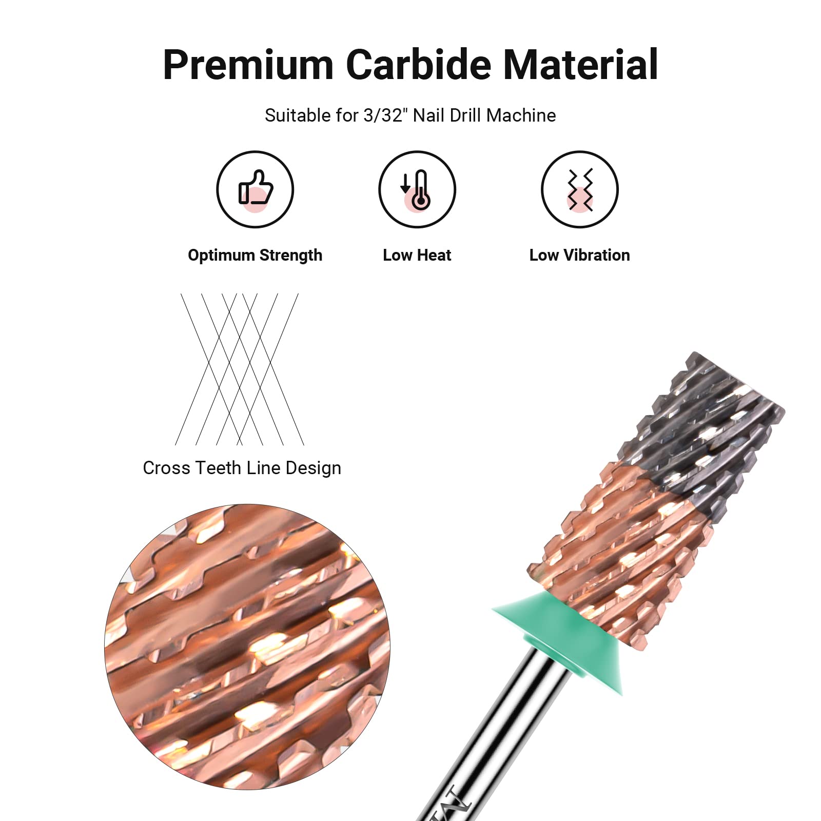 Brocas de barril cónico para uñas, brocas de tungsteno de carburo de 3/32 pulgadas, adecuadas para manicura, pedicura, cutícula, esmalte en gel, brocas de técnicos, plata y oro rosa, broca 2