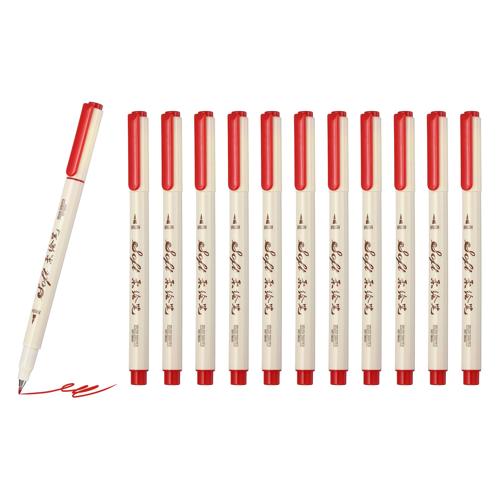 PATIKIL Fineliner Colored Pens, 12 Pcs Red Felt Brush Tip Fineliner Marker Waterproof Ink Watercolor Coloring Book Art Supplies Set for Artist Journaling Scrapbooking