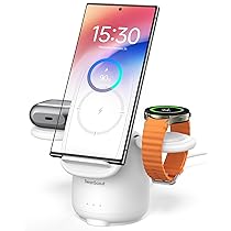 Caricatore Wireless per Samsung S25 Ultra, 3 in 1 Stazione di Ricarica per Samsung S25, S24, S23, Z Flip7, Z Fold 7, Ricarica Wireless per Galaxy Watch 8, Ultra, 7, 6, 5, Buds, SwanScout 707S (No Adapter)