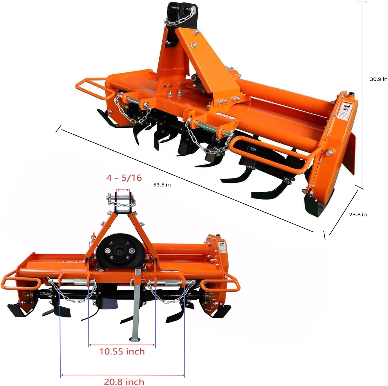 Heavy Duty 3 Point Hitch Rotary Tiller 4.5 FT 53.5 in, Tractor Tiller Work with 3 PT CAT I, Single Speed PTO Drive Tillers with a 540 RPM Gearbox, Replaceable L Shaped Toothed Blades, Work 3-5" Deep