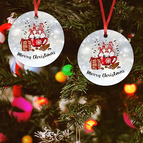 Miniatura 5 de ArogGeld Adorno redondo de cerámica con diseño de gnomo de Navidad, recuerdo de porcelana plana, árbol de Navidad, vacaciones, decoración de fiesta,