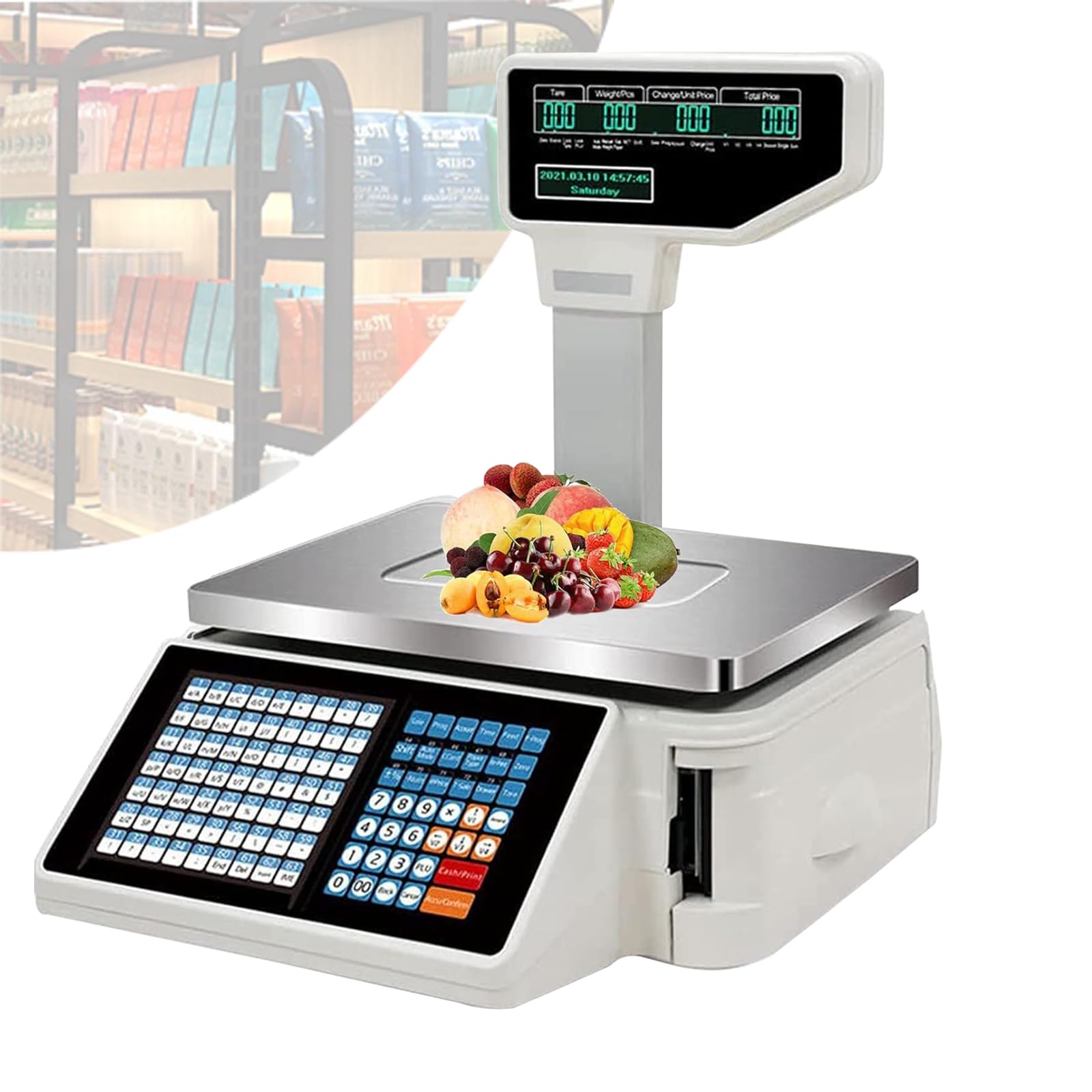 YNIYUJKL Digital Weighing Scale - Label Printing Scales, Back Front Dual Display With Commercial Cash Register For Supermarket/Retail Store/Warehouse Weighing,Machineries