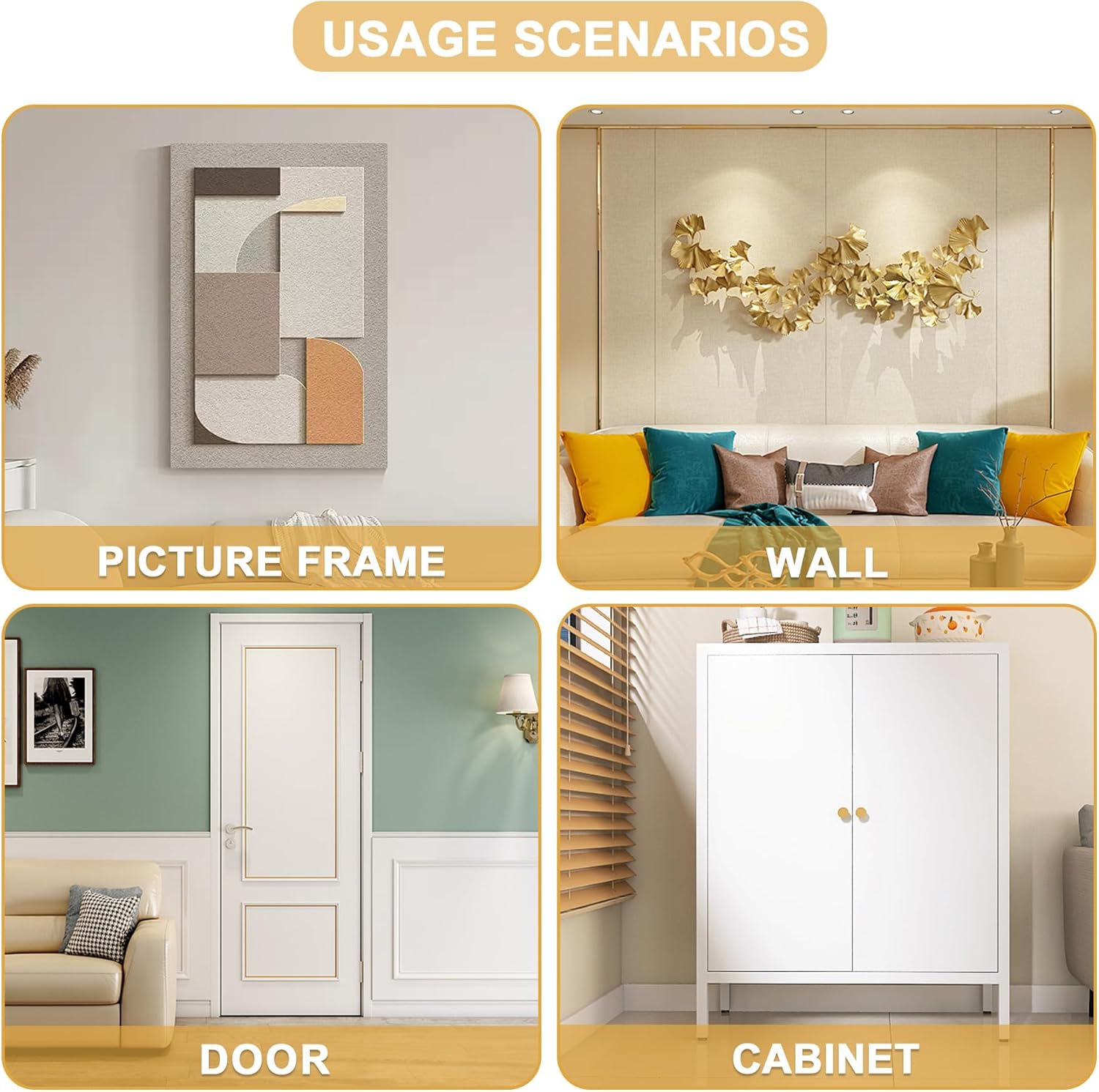 Glossy Gold Finish Wall Molding Trim, 196.8"L x 0.79"W Peel and Stick Corner Guards, Protection & Decoration for Countertops, Furniture Cabinets and Tables - Image 5