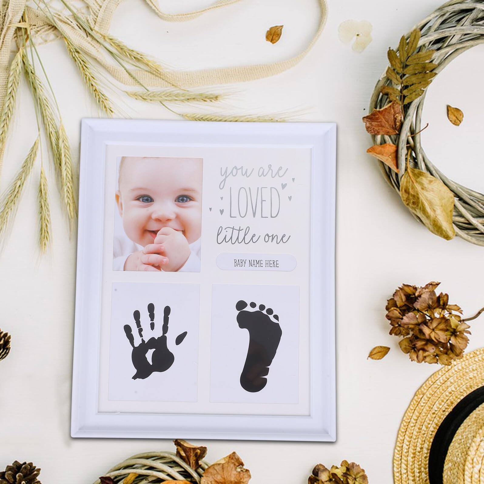 Marco de Fotos de Recuerdos para Recién Nacidos Huellas de Manos y Pies en Abs y Vidrio, Decoración de Escritorio para Álbumes de Bebés