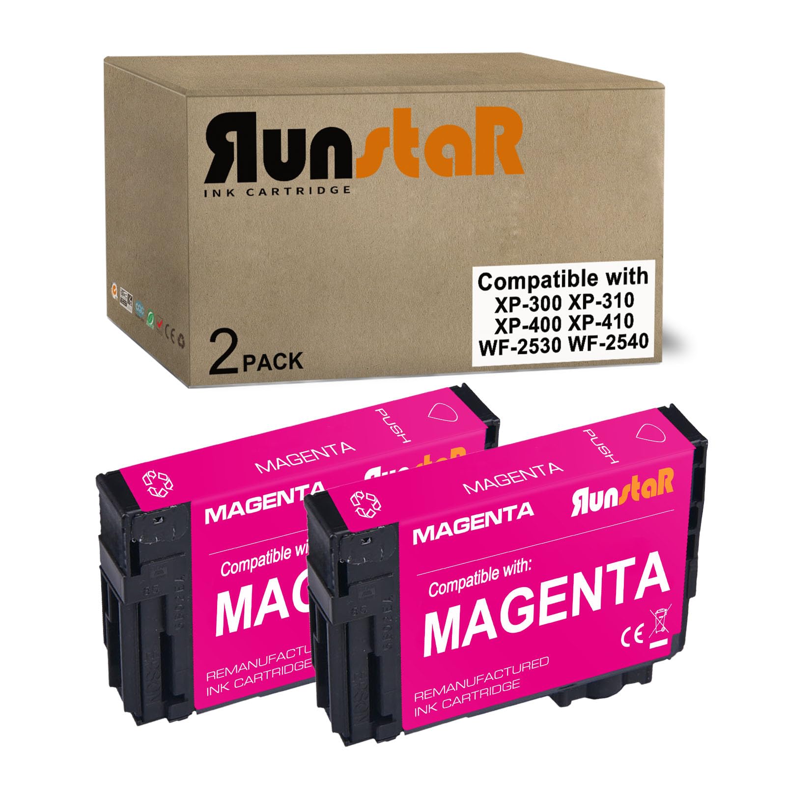 Run Star Remanufactured for 200XL Magenta Ink Cartridge Compatible with Epson 200XL T200XL for Expression Home XP-200 XP-300 XP-310 XP-400 XP-410 Workforce WF-2520 WF-2530 WF-2540 Printer (2 Magenta)