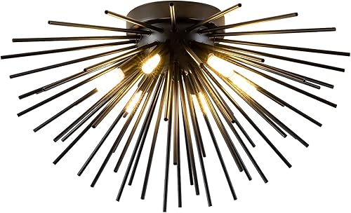 Miniatura 10 de Candelabros Sputnik negros modernos, lámparas colgantes de satélite de 9 luces, luces de techo de fuegos artificiales en explosión de estrellas para