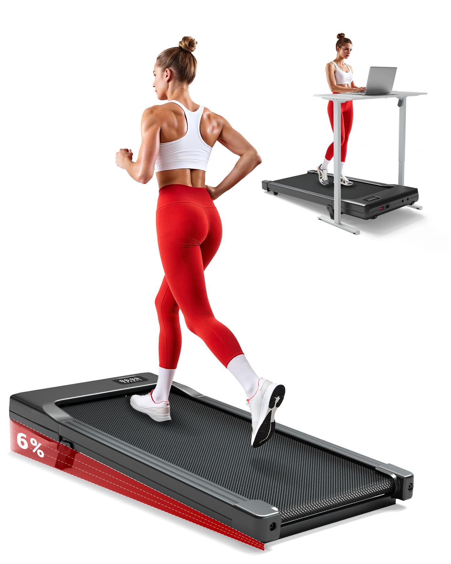 Superun Raceable Tapis Roulant Salvapazio Elettrico con Inclinazione 6%, 2.5 CV Walking Pad,1-6km/h Tapis Roulant Elettrico Pieghevole con APP Controllo Corsi di Allenamento, Massima di 136 kg