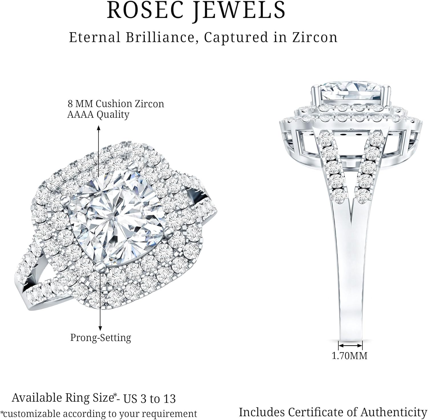 Certified 3 Carat CZ Diamond Engagement Ring in Silver, Aaaa Quality, Cubic Zirconia Statement Ring - Ready To Gift