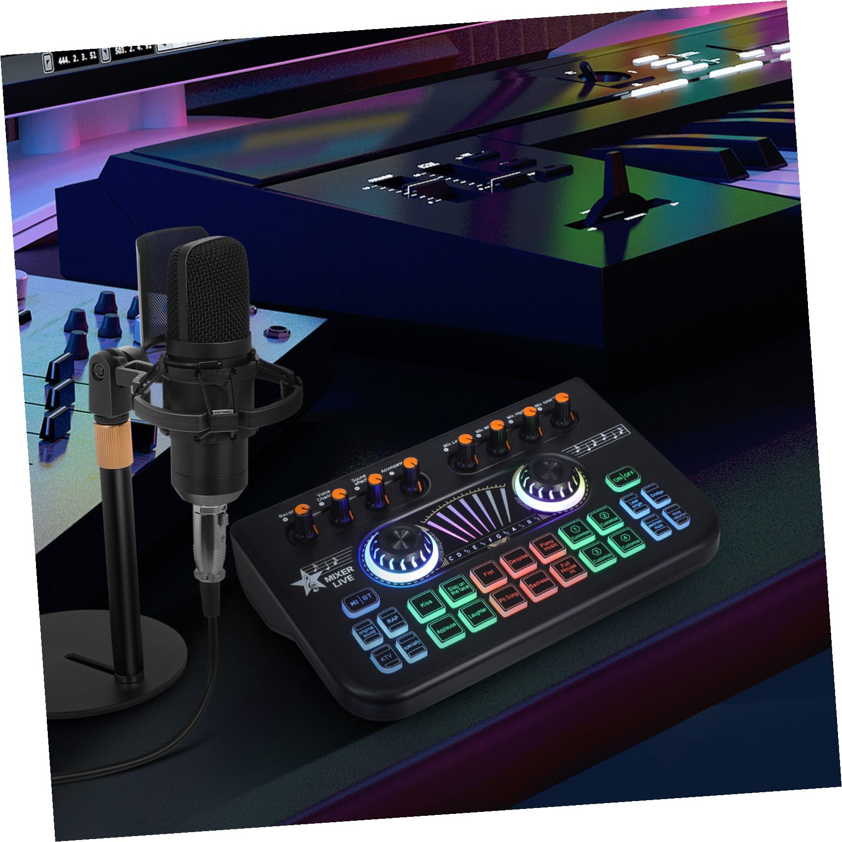 GLEAVI Set Completo Attrezzatura per Streaming Live Microfono e Scheda Audio Mixer, Costruzione Robusta in Metallo e Plastica, per Karaoke e Gaming