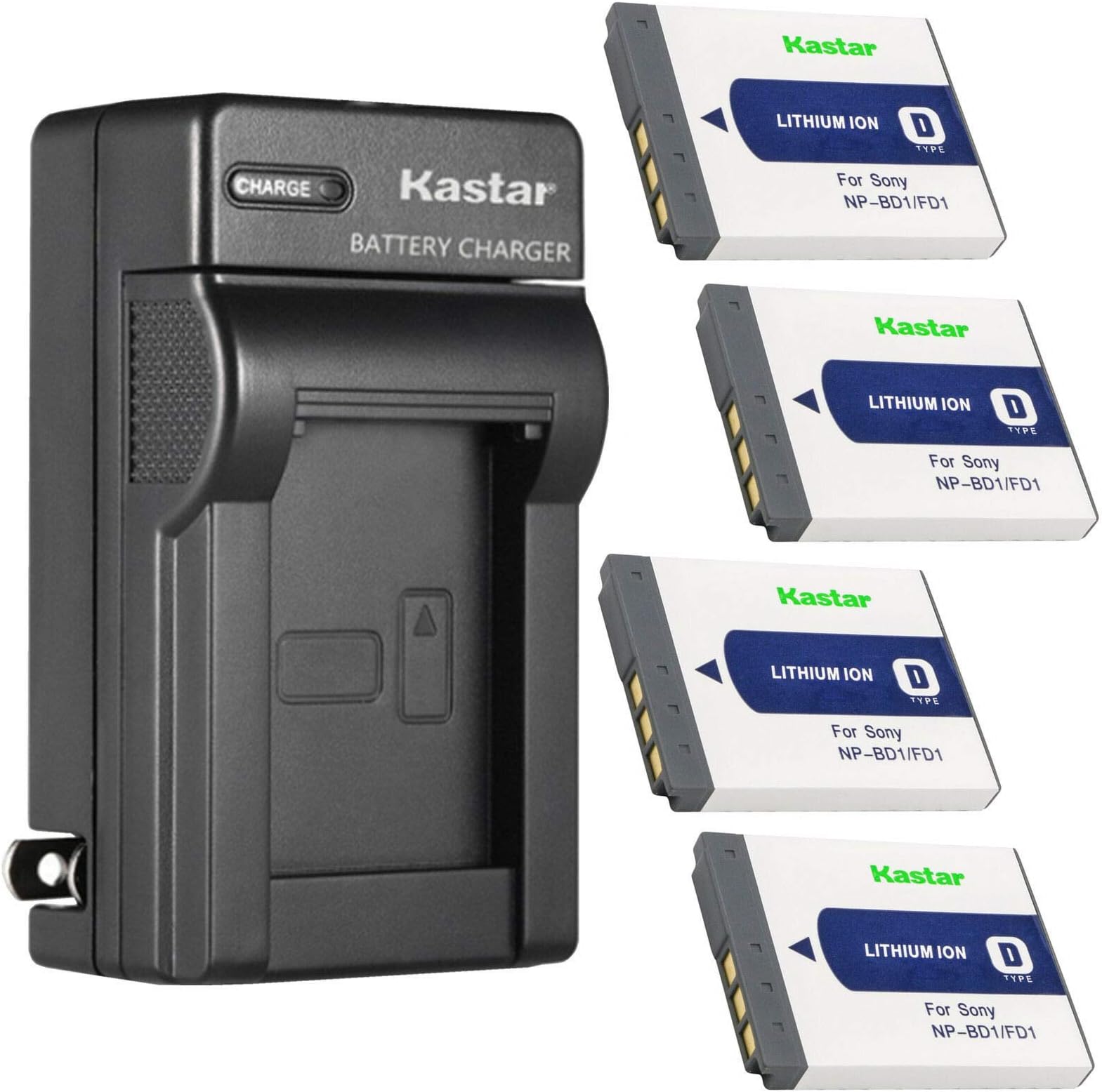 4-Pack Battery and AC Wall Charger Replacement for Sony NP-BD1, BC-CSD BC-CS3 Charger, Cyber-Shot DSC-T75, T77, T90, T200 Cameras